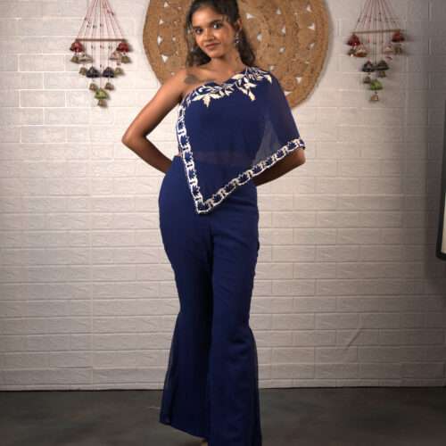 Navy Blue Floral Embroidered Co-ord Set